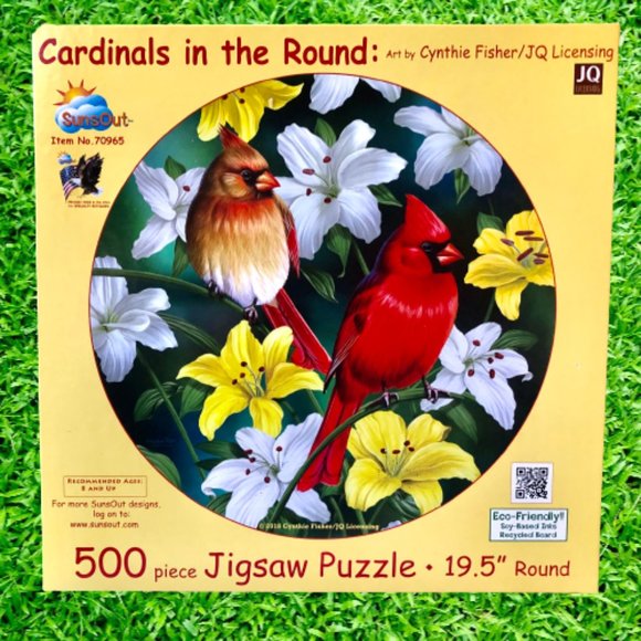 SunsOut Jigsaw Puzzle CARDINALS IN THE ROUND 500 Pieces Birds Flowers - Picture 6 of 8